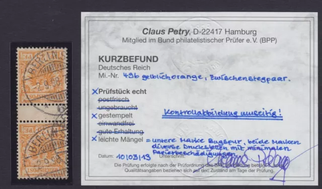 DR Krone/Adler Mi.-Nr. 49b Zwischensteegpaar Befund Petry BPP Michel 300€