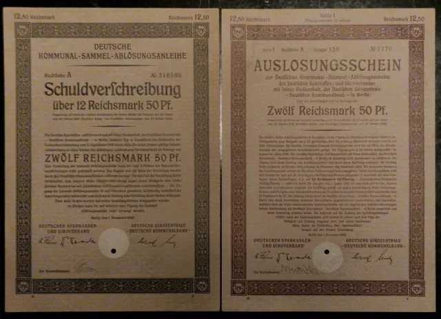 Schuldverschreibung mit Auslosungsschein über 12,50 RM - Berlin, 1. Nov. 1926