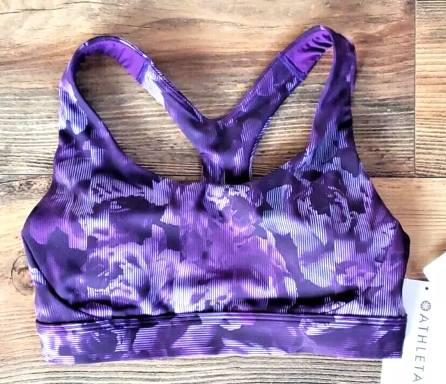 Athleta NWT Womens XS Purple Ultimate Sports Bra A-C Floral Med Impact Athletic