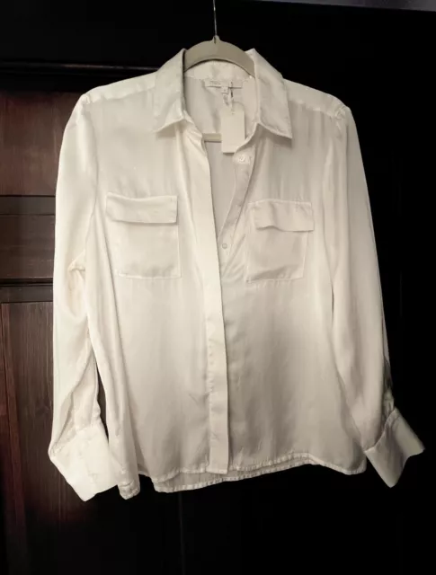 Maje Paris 100% Silk Satin Button Down Blouse Shirt Cream US 6 EU 2 Small