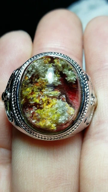 16x12mm AAAAA Natural Red Phantom Quartz Crystal Adjustable Size Garden Ring 925