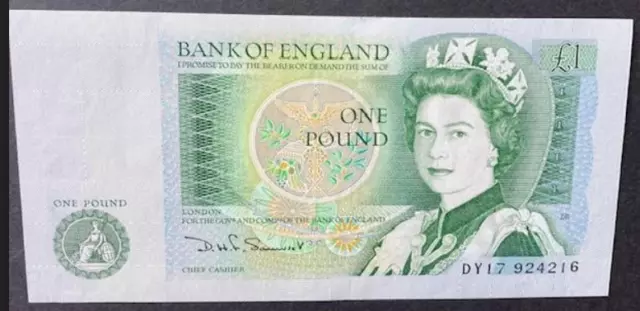 £1 Bank of England banknote (uncirculated D F H Somerset cashier)