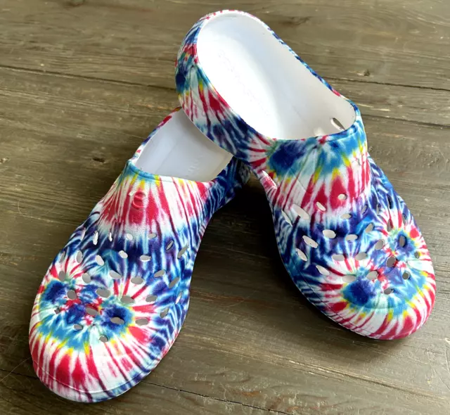 Easy Spirit Women's Tie Dye  Multi-Patriotic Colors Work Travel SlipOn Clogs NEW