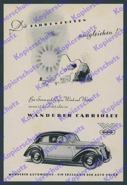 orig. Reklame Auto Wanderer W 24 Cabriolet Reise Auto-Union Design Chemnitz 1937