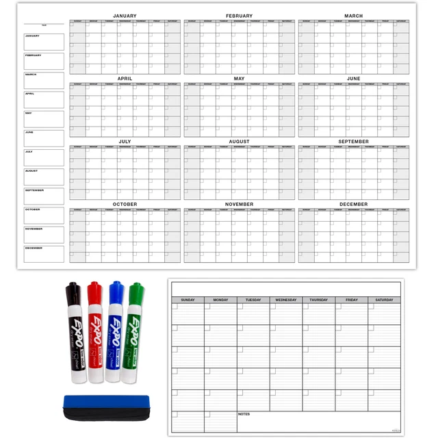 GIANT DRY ERASE Laminated Calendar for Wall Yearly Monthly 40"x60" 34.
