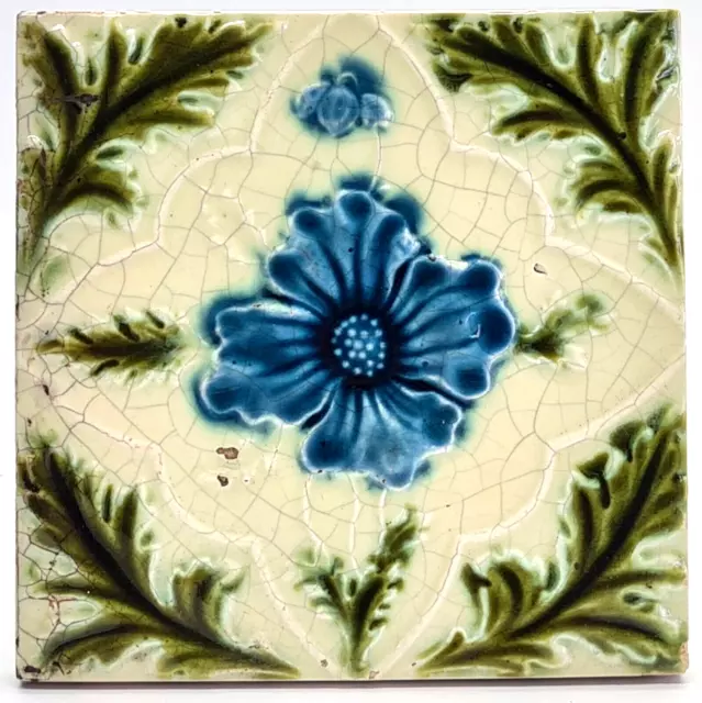 Antique Fireplace Tile Moulded Majolica Rhodes Tile Co C1905 AE3