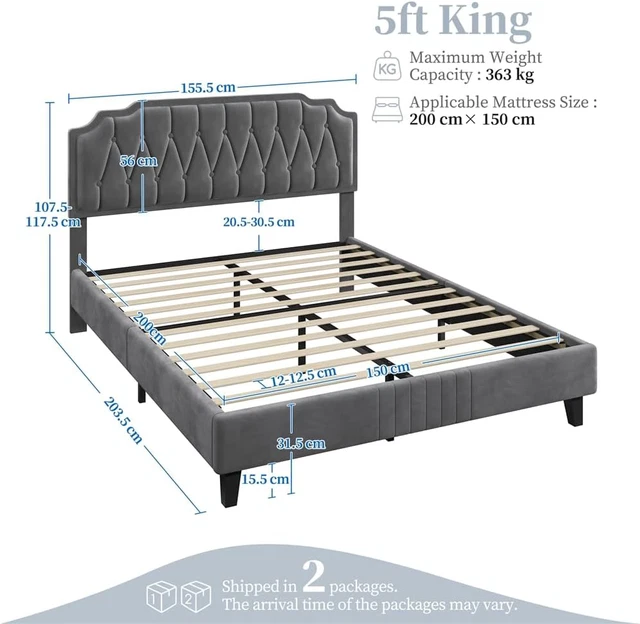 YAHEETECH 5FT KING Bed Frame Upholstered Platform Bed with Adjustable