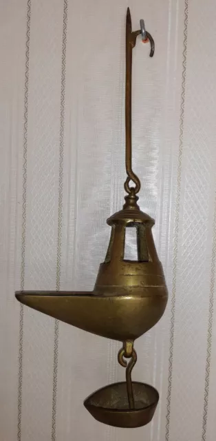 ANCIENNE LAMPE À huile laiton bronze forme phare maritime à