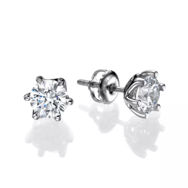 Véritable 14KT or Blanc Diamant Rond Clou Earrings 1.00 CT H/SI2