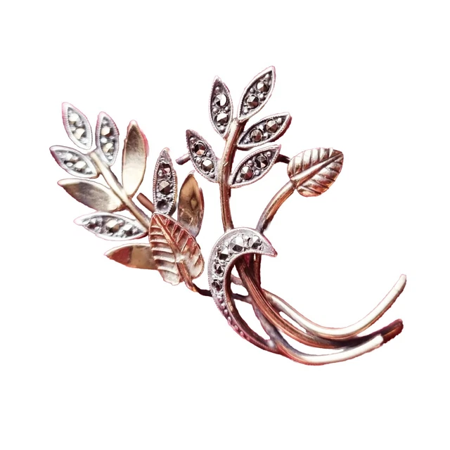 Broche Florale Vermeil Années 30/40 Marcassites Poinçon Crabe France - Occasion