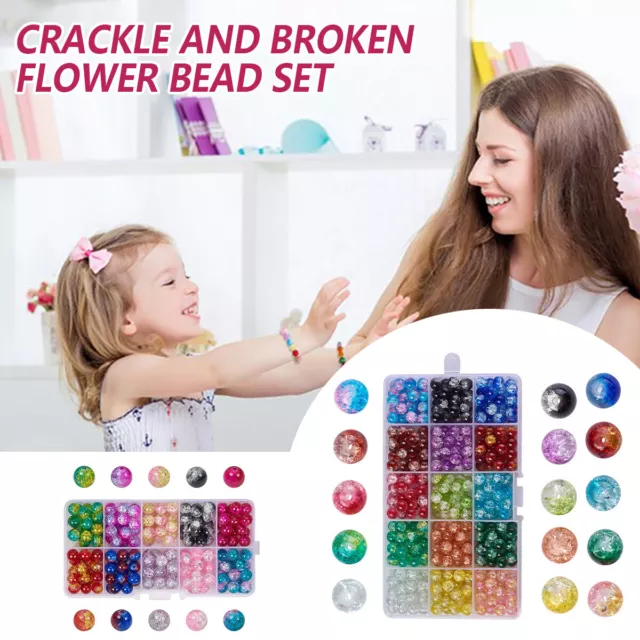 200/450Pcs Crackle Lampwork Glass Beads 8mm Crackle Beads 10 Colors Ornament✚
