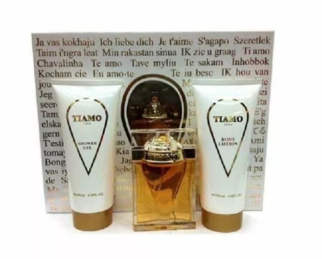 TIAMO WOMEN 3.4 oz edp spray + 6.8 body lotion + 6.8 shower gel GIFT SET NEW NIB