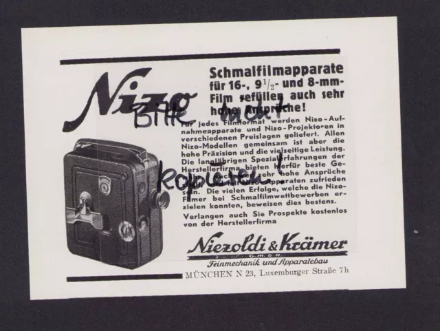 MÜNCHEN, Werbung 1937, Niezoldi & Krämer GmbH Feinmechanik Apparatebau