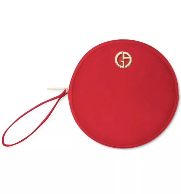 Giorgio Armani Red Round Cosmetic/Makeup  Bag Wristlet NEW!