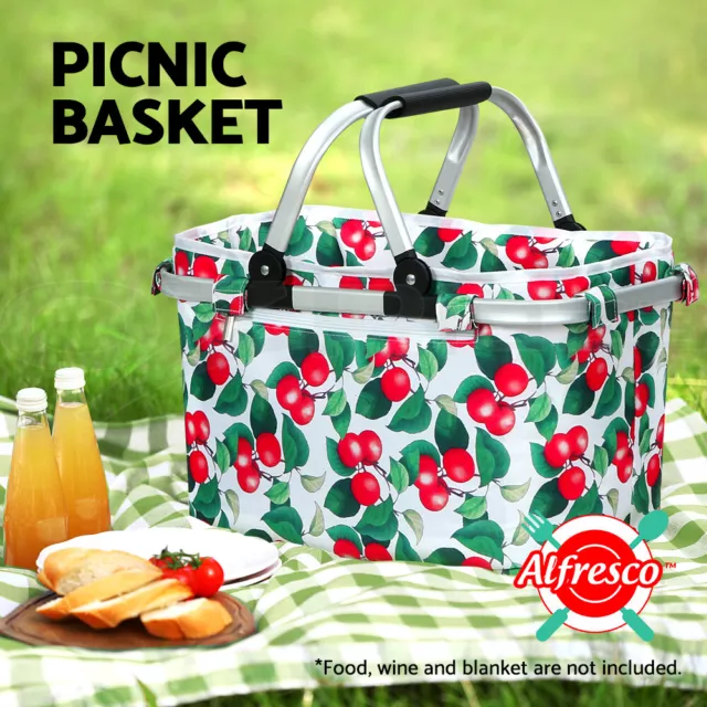 Alfresco Picnic Basket Folding Bag Fruit Hamper Camping Insulated Hiking Food