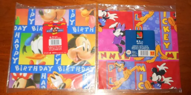 2 CLEO DISNEY Gift Wrap Mickey Mouse & Friends 1998-9 Wrapping Paper NOS