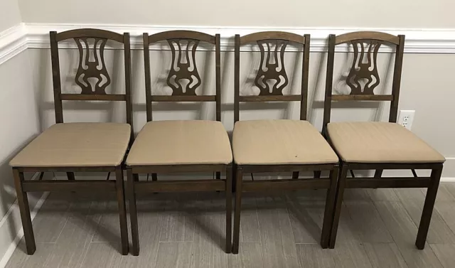STAKMORE Solid Wood Folding Chairs Set Of 4 Padded Retro Mid Century Vintage