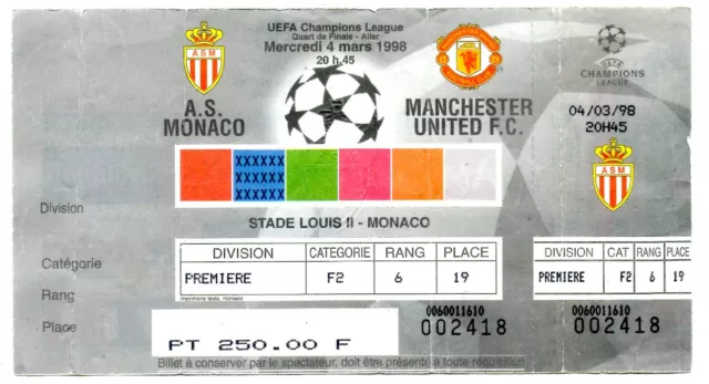 Biglietto EC AS Monaco - Manchester United 04.03.1998