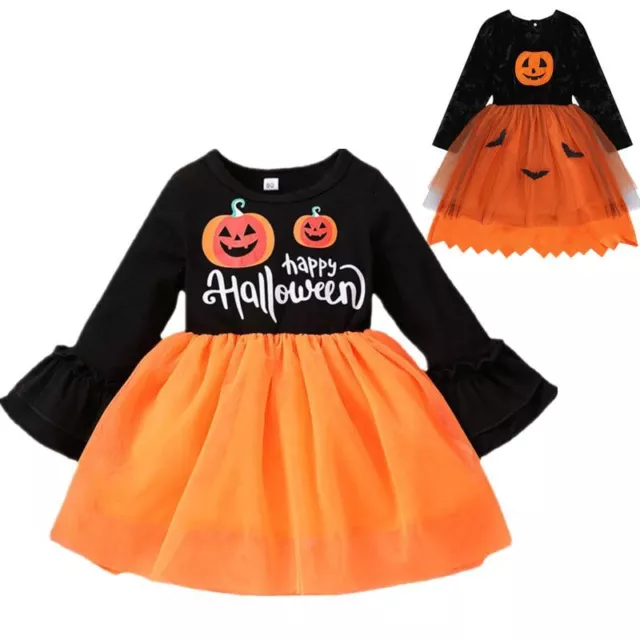 Girls Halloween Pumpkin Tutu Dress Kids Fancy Party Costumes Cosplay Outfits