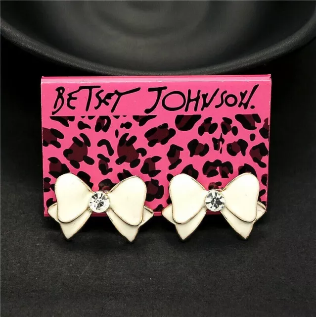 Betsey Johnson's Large White Bow Gold Filled Stud Earrings Huggie Style