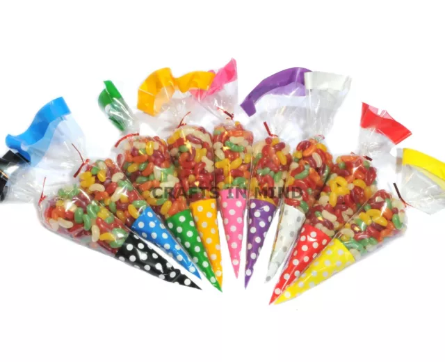 LARGE POLKA DOT Cone Bags | 18x37cm | Cellophane | Party Sweet Gift HIGH QUALITY