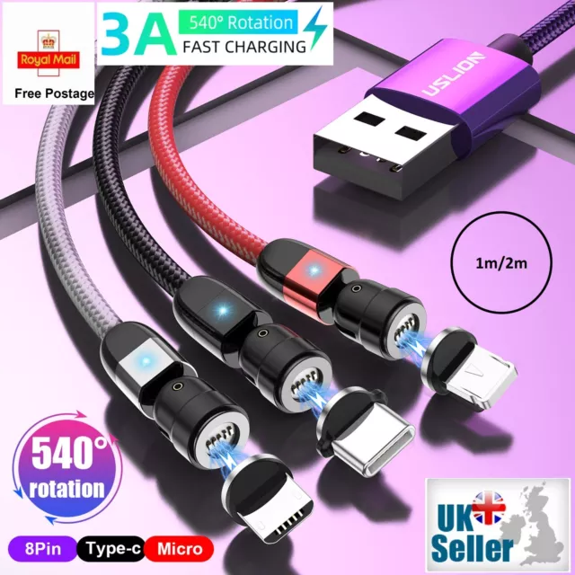 3 in 1 Magnetic Fast Charging USB Cable Charger 3A Phone Type-C Micro USB IOS