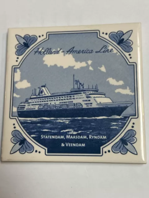 Vintage Holland America Line Cruise Ships Tile Ceramic Cocktail Coaster Minty