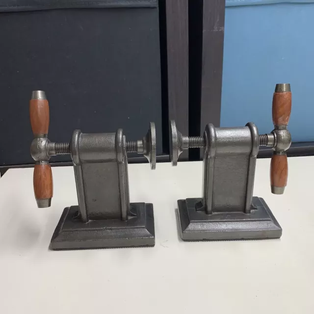 Restoration Hardware Industrial Design Cast Iron Vise Screw Pair Of Bookends