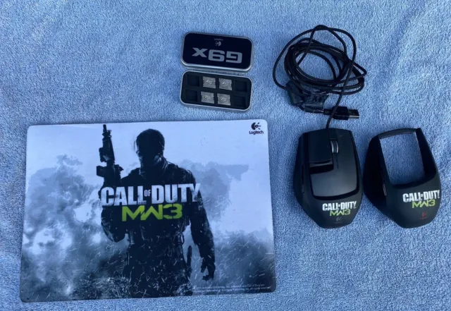 Logitech G9X COD MW3 Call of Duty USB Wired Laser Gaming Mouse & Pad + Weights