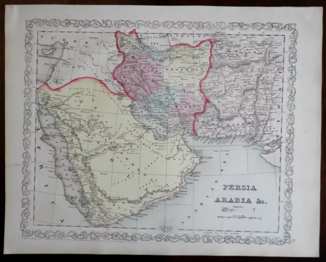 Arabian Peninsula Persia Iran Afghanistan 1857 DeSilver lovely decorative map