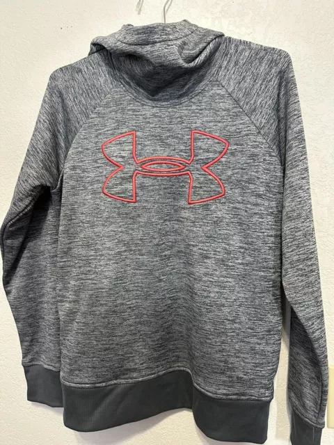 Under Armour Hoodie Sweatshirt Womens Medium Gray Red Pullover Coldgear