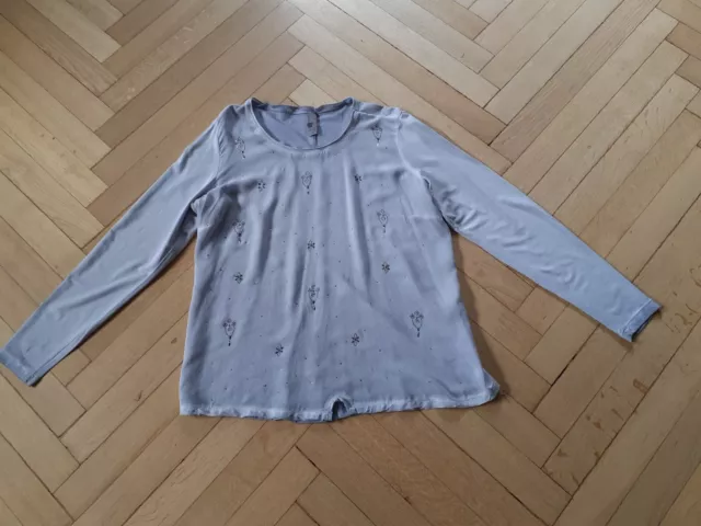 Tredy Stretch Langarm Shirt Longsleeve silbergrau mit Glitzer Gr. 42 Top Zustand