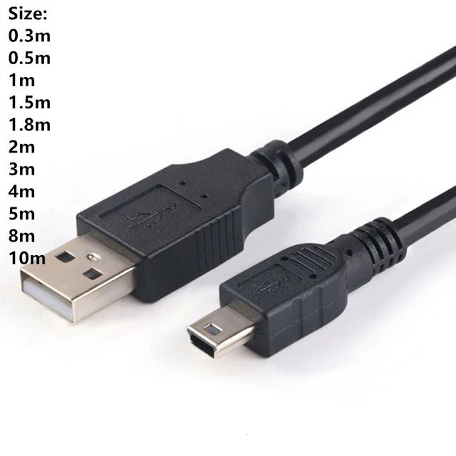 1 8M Mini USB Cable Type B 5 Pin Fast Data Sync Charger for PC in Black
