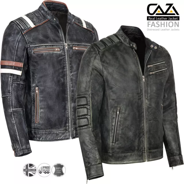 Vera pelle di Pecora Giacca da Biker Uomo Vintage Moto Nero Cafe Racer Cappotto