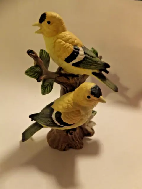 Vintage Hand Painted Lefton Porcelain Gold Finch Pair