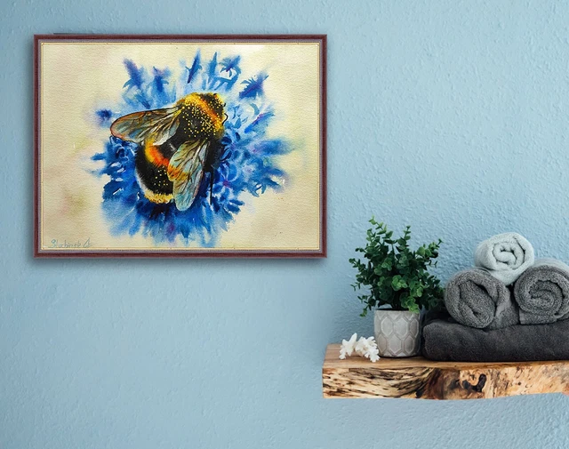 BUMBLE BEE PAINTING Insect Watercolor Original Art Bee Artwork Flower ...