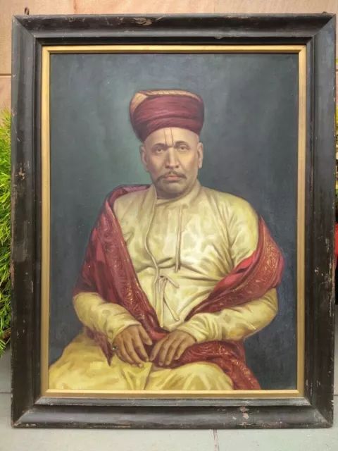 Großes Vintage India Maharahtrian Man Portrait realistisches feines... 3