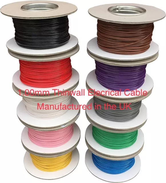 1.00mm 16.5A Thinwall Electrical Wiring Cable Motorcycle Car Many Colours 1m 1MM