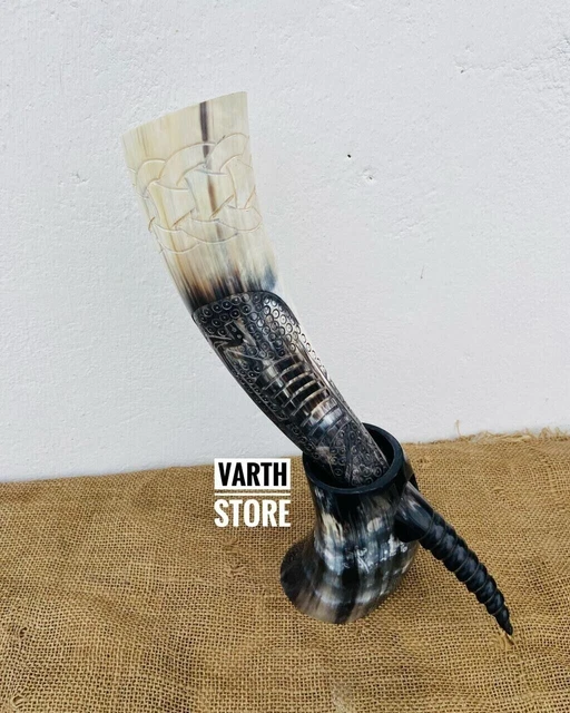 Viking Ship Drinking Horn Scrimshaw Beer Mug Stand Holster