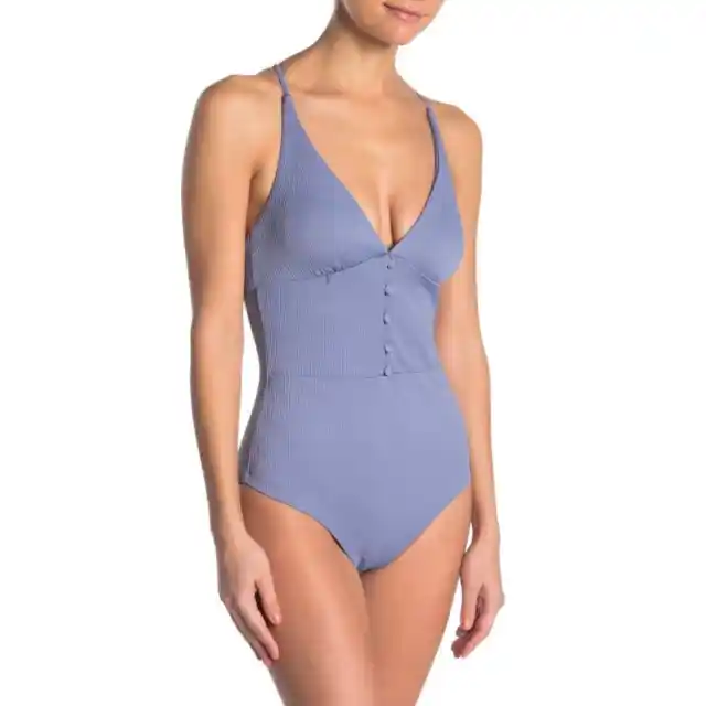 Red Carter 8 Womens Plunging V-Neck One-Piece Swimsuit Swim Blue NEW $155