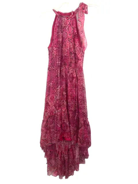 Elie Tahari Womens Fuschia Paisley High Low Adjustable Halter Dress Sz XS