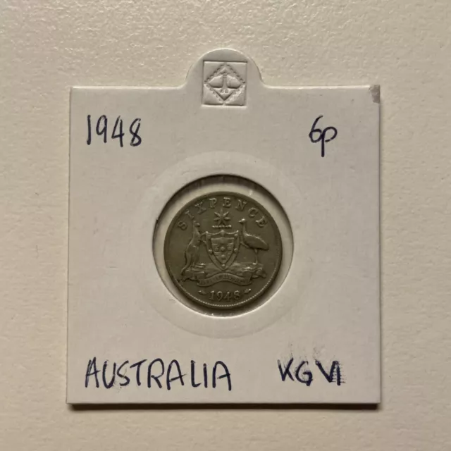 1948 Australian Sixpence 6 Six Pence Silver Coin