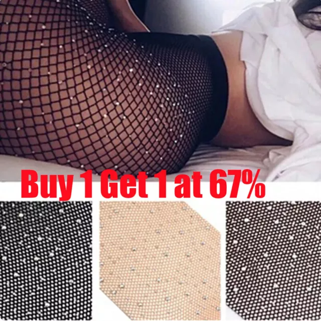 Sexy Diamond Fishnet Stockings Tights Pantyhose Sexy Fence Net Crystals Women UK