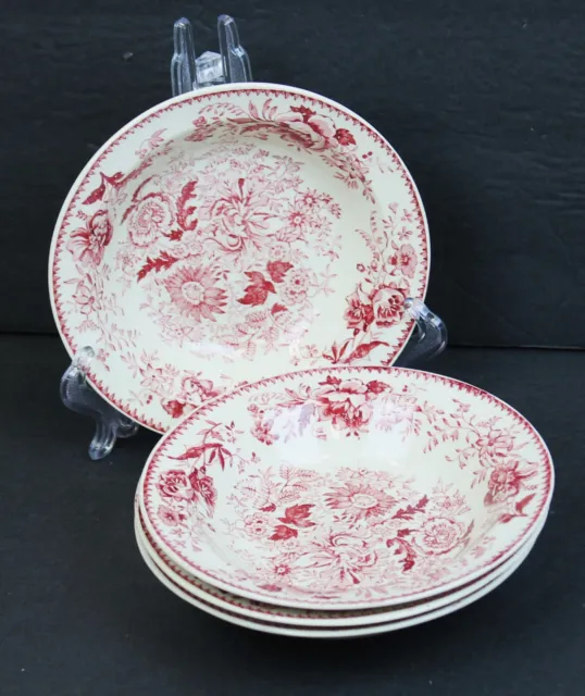 4 TAYLOR SMITH TAYLOR Fruit Sauce Bowls Center Bouquet Red 5.5"Transferware 1920