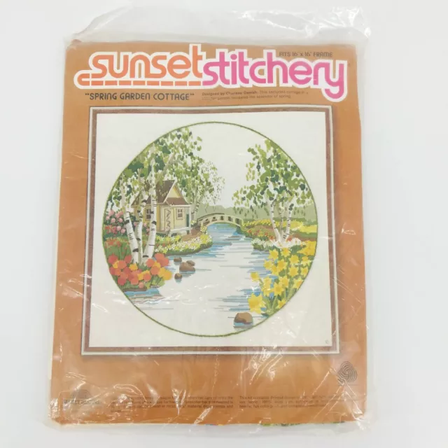Kit de bordado de colección Sunsetchery crewel crewel jardín cabaña hilo de lana 1978