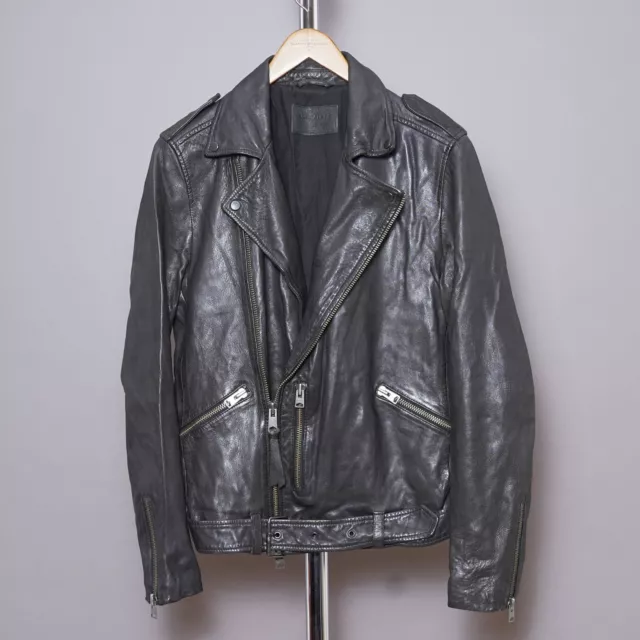 ALL SAINTS KAHAWA Leather Jacket M Grey Mens Celebrity Biker Bomber MEDIUM