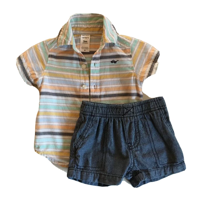 Carter's Baby Boy Shorts Set 3 Month Stripe Shirt Top Solid Denim Bottom L43