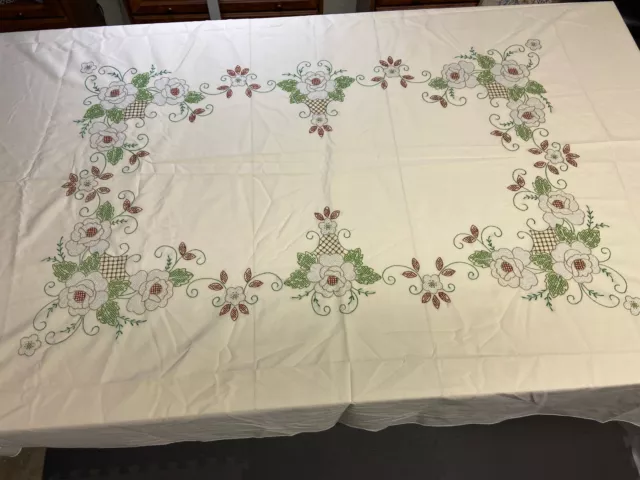 Vintage Hand-Embroidered & Cross-Stitched Tablecloth 86"x59"