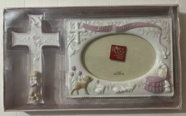 Russ Baby’s - Baby's Baptism Pink Gift Set - Cross & Picture Frame  039915257940