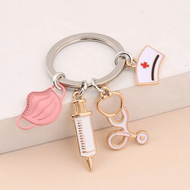 Doctor Keychain Medical Tool Key Ring Syringe Stethoscope Nurse Cap Key Chain